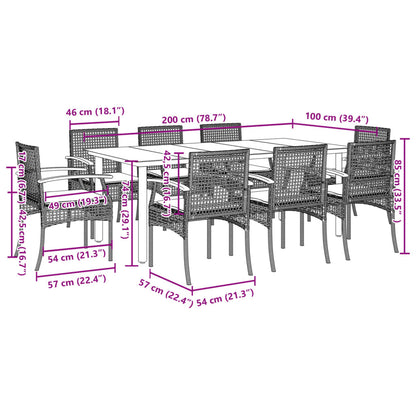 Set da Pranzo da Giardino 9 pz con Cuscini Nero in Polyrattan | homemem39