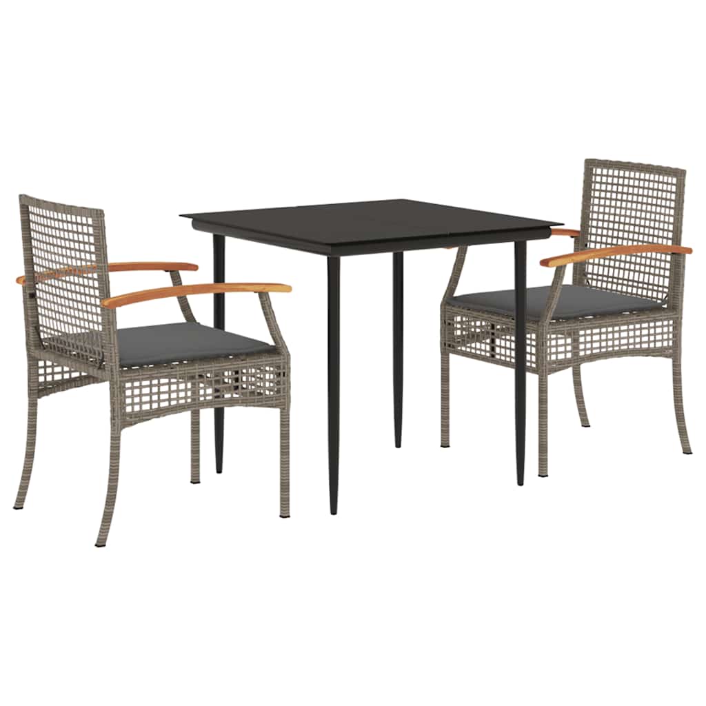 Set da Pranzo da Giardino 3 pz con Cuscini in Polyrattan Grigio | homemem39