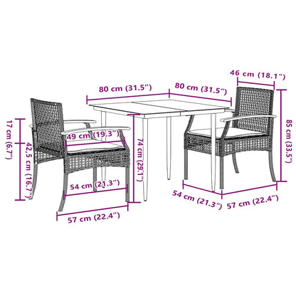 Set da Pranzo da Giardino 3 pz con Cuscini in Polyrattan Grigio | homemem39