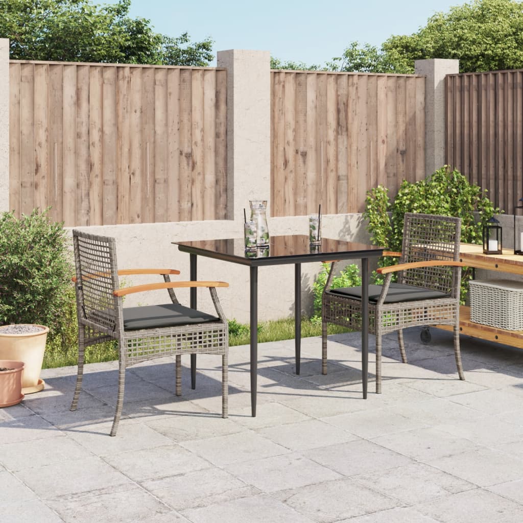 Set da Pranzo da Giardino 3 pz con Cuscini in Polyrattan Grigio | homemem39