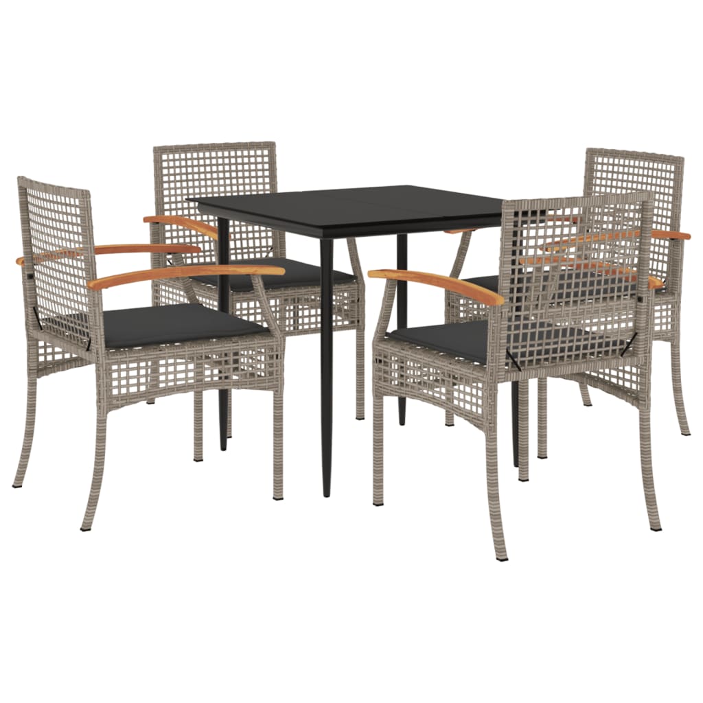 Set da Pranzo da Giardino 5 pz con Cuscini in Polyrattan Grigio - homemem39