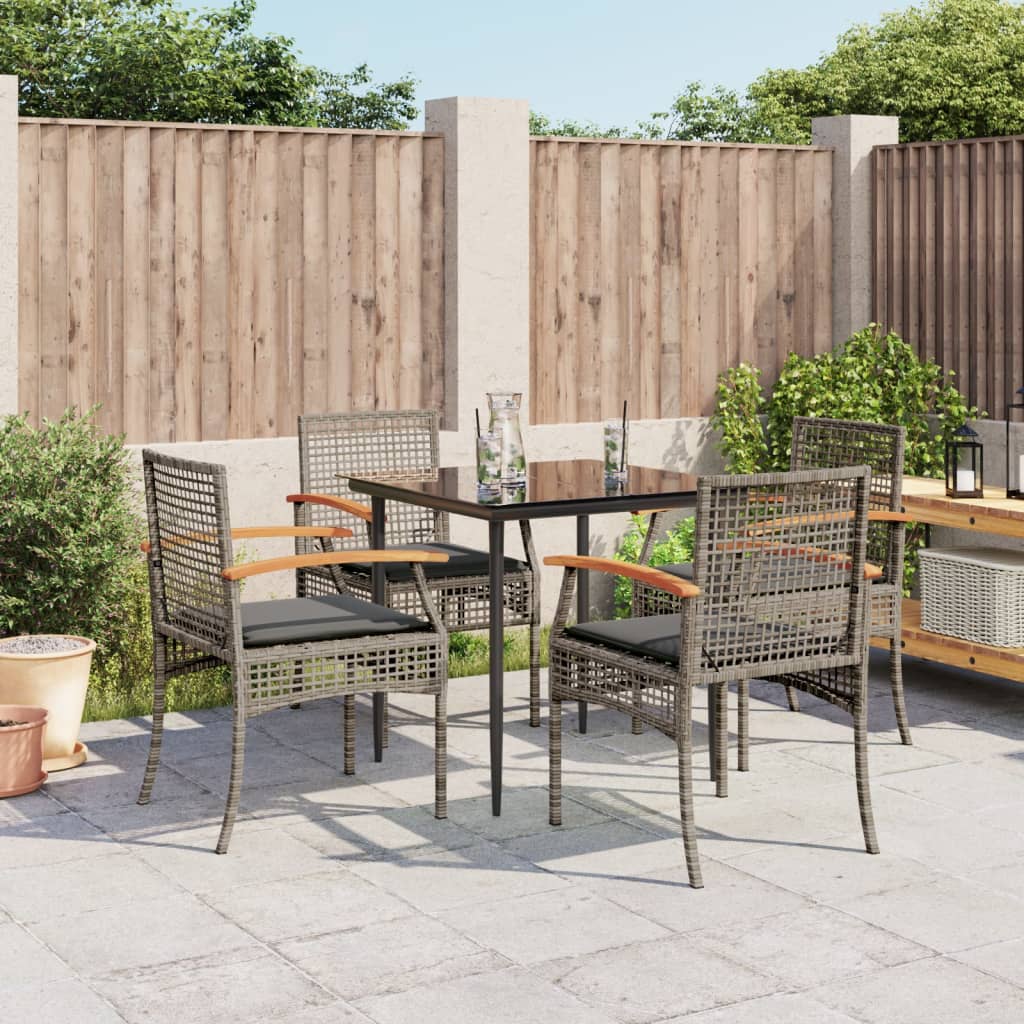 Set da Pranzo da Giardino 5 pz con Cuscini in Polyrattan Grigio - homemem39