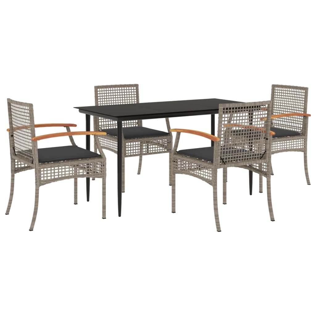 Set da Pranzo da Giardino 5 pz con Cuscini in Polyrattan Grigio - homemem39