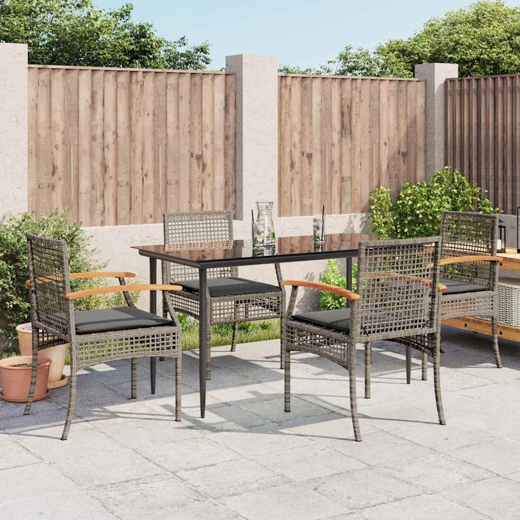Set da Pranzo da Giardino 5 pz con Cuscini in Polyrattan Grigio | homemem39