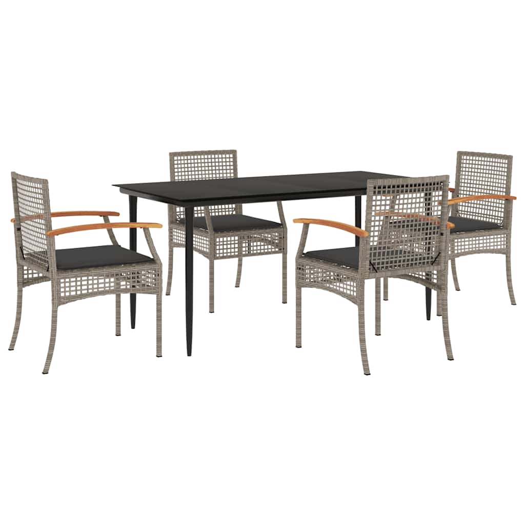 Set da Pranzo da Giardino 5 pz con Cuscini in Polyrattan Grigio | homemem39