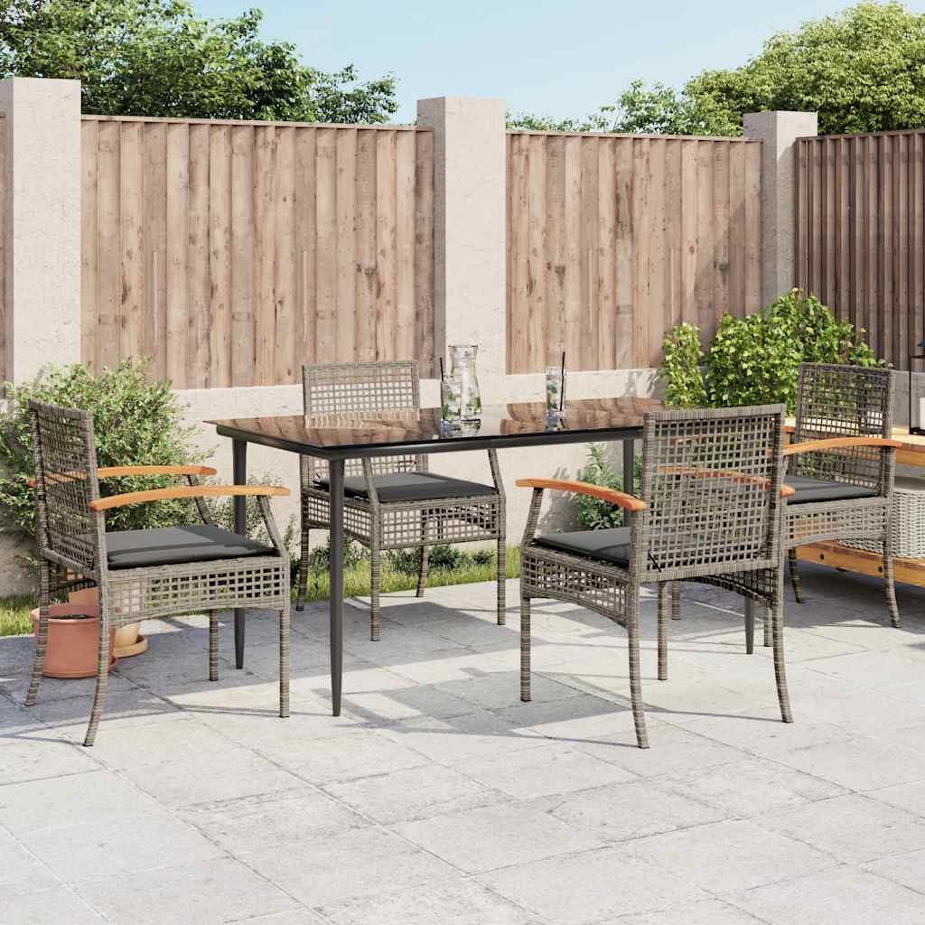 Set da Pranzo da Giardino 5 pz con Cuscini in Polyrattan Grigio | homemem39
