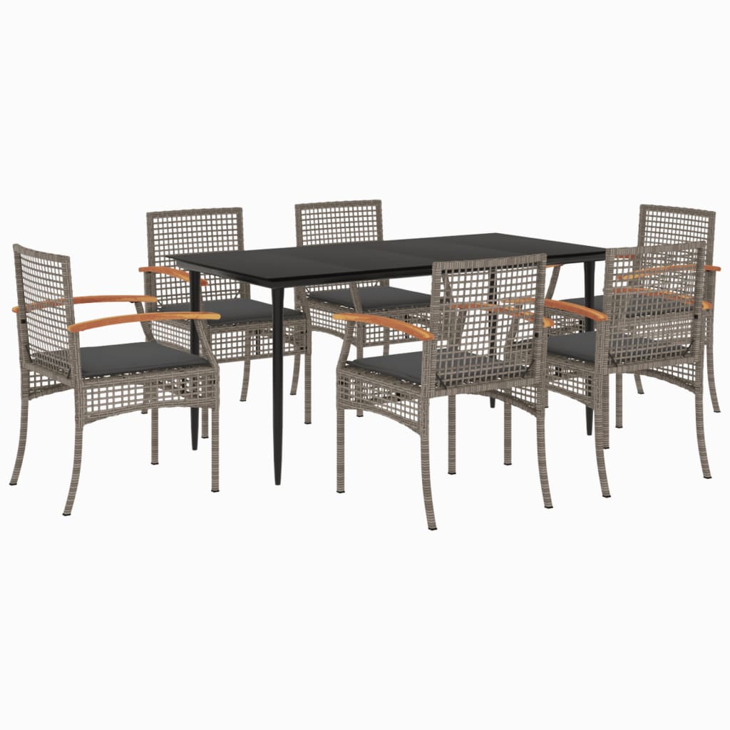 Set da Pranzo da Giardino 7 pz con Cuscini in Polyrattan Grigio - homemem39