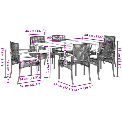 Set da Pranzo da Giardino 7 pz con Cuscini in Polyrattan Grigio | homemem39