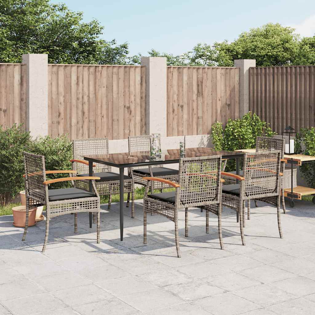 Set da Pranzo da Giardino 7 pz con Cuscini in Polyrattan Grigio | homemem39