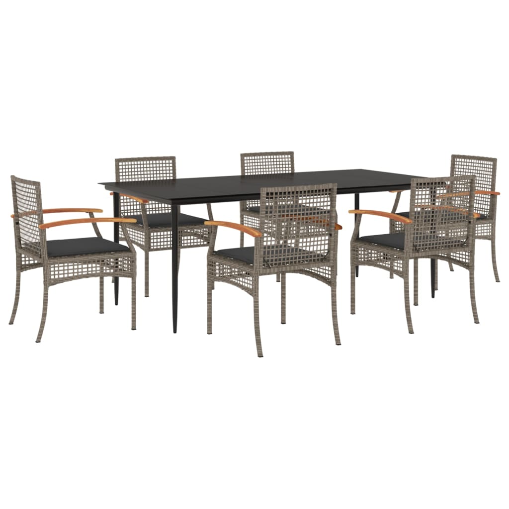 Set da Pranzo da Giardino 7 pz con Cuscini in Polyrattan Grigio - homemem39