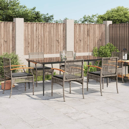 Set da Pranzo da Giardino 7 pz con Cuscini in Polyrattan Grigio - homemem39