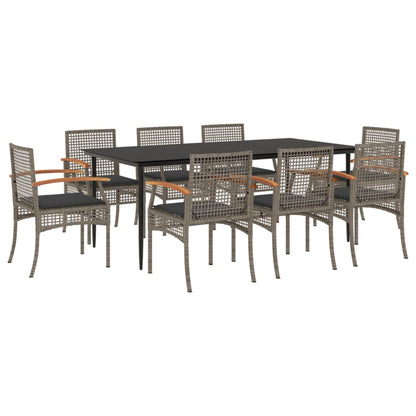 Set da Pranzo da Giardino 9 pz con Cuscini in Polyrattan Grigio - homemem39