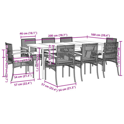 Set da Pranzo da Giardino 9 pz con Cuscini in Polyrattan Grigio - homemem39