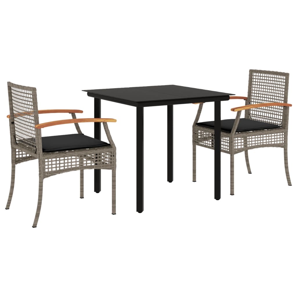 Set da Pranzo da Giardino 3 pz con Cuscini in Polyrattan Grigio - homemem39