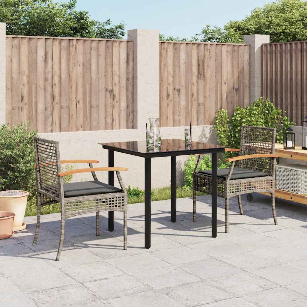 Set da Pranzo da Giardino 3 pz con Cuscini in Polyrattan Grigio | homemem39