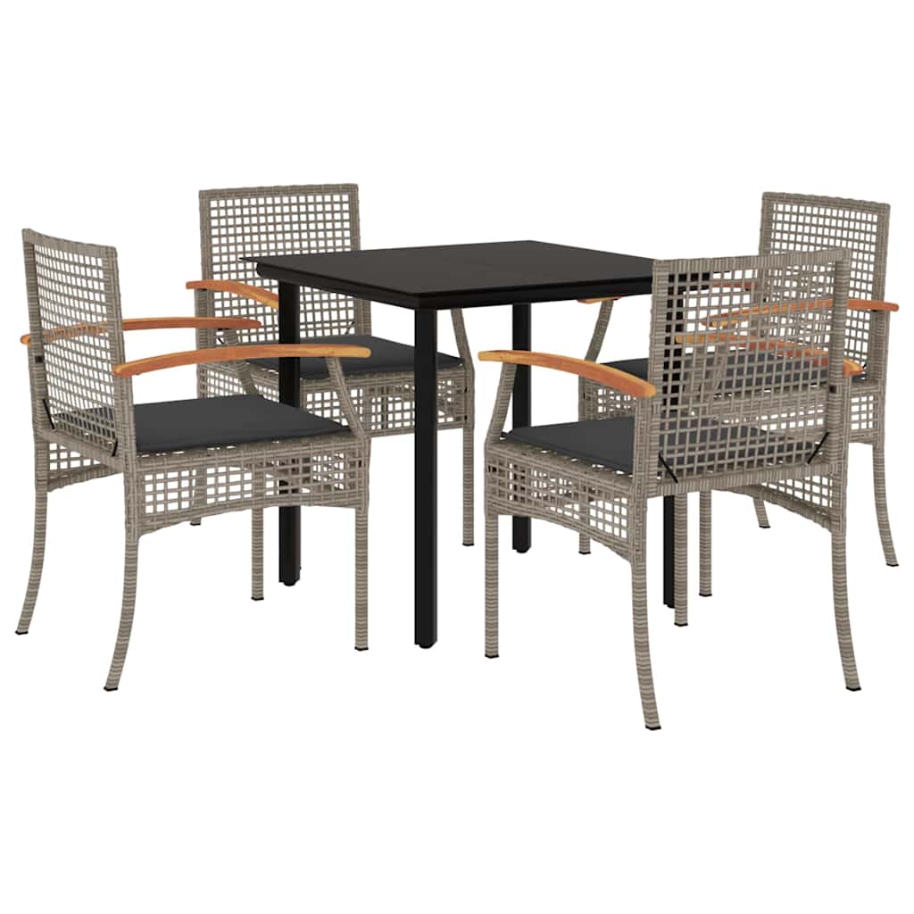 Set da Pranzo da Giardino 5 pz con Cuscini in Polyrattan Grigio | homemem39