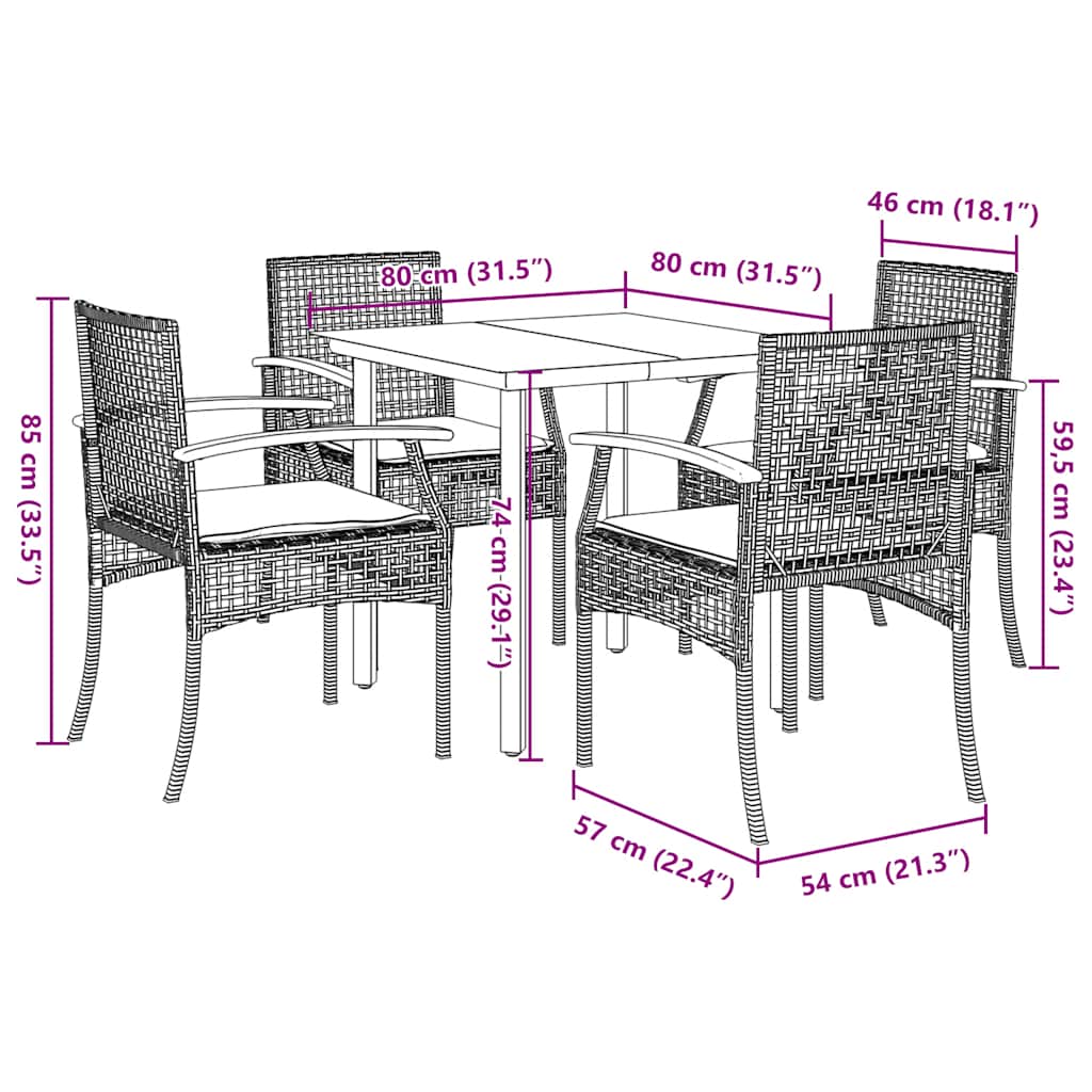 Set da Pranzo da Giardino 5 pz con Cuscini in Polyrattan Grigio | homemem39