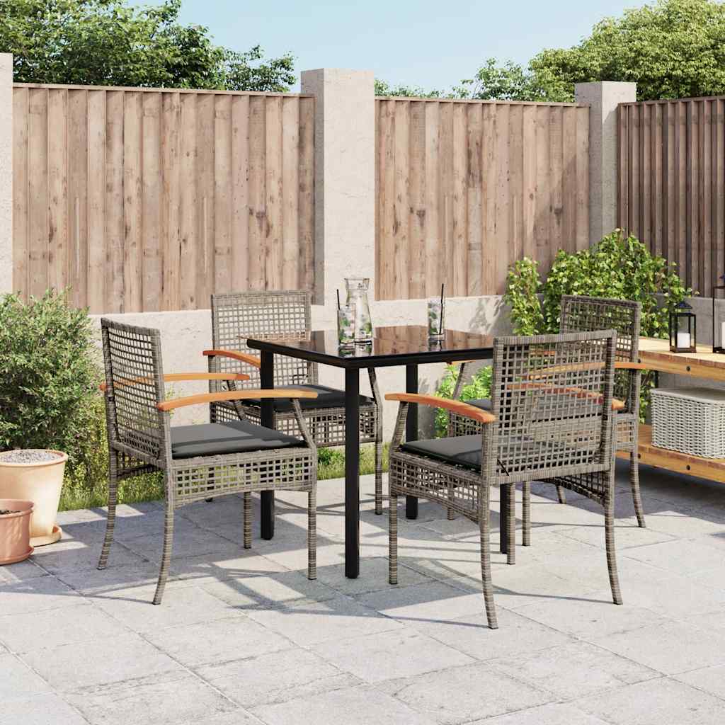 Set da Pranzo da Giardino 5 pz con Cuscini in Polyrattan Grigio | homemem39