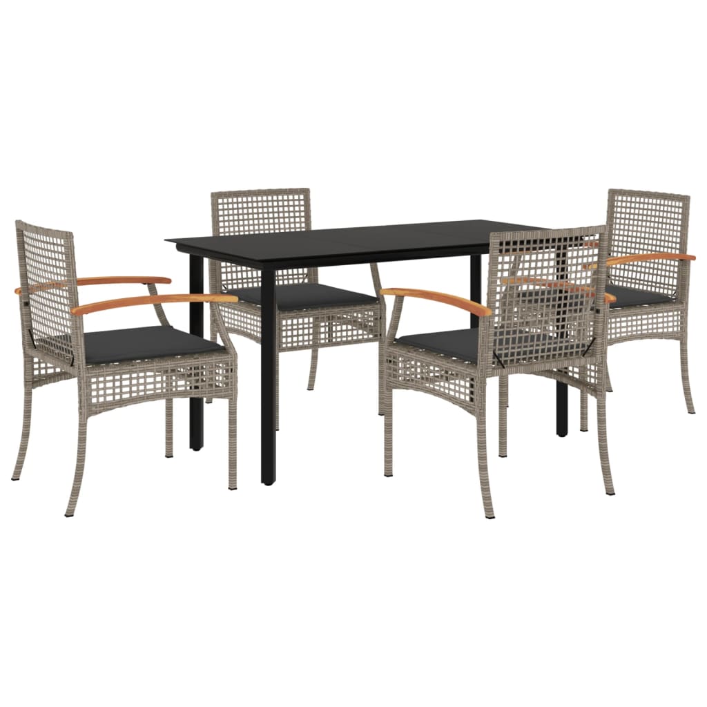 Set da Pranzo da Giardino 5 pz con Cuscini in Polyrattan Grigio - homemem39