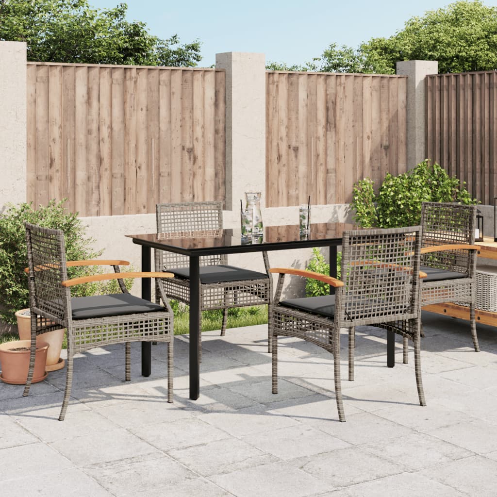 Set da Pranzo da Giardino 5 pz con Cuscini in Polyrattan Grigio | homemem39