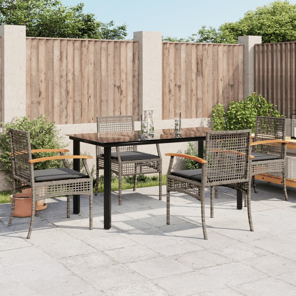 Set da Pranzo da Giardino 5 pz con Cuscini in Polyrattan Grigio - homemem39