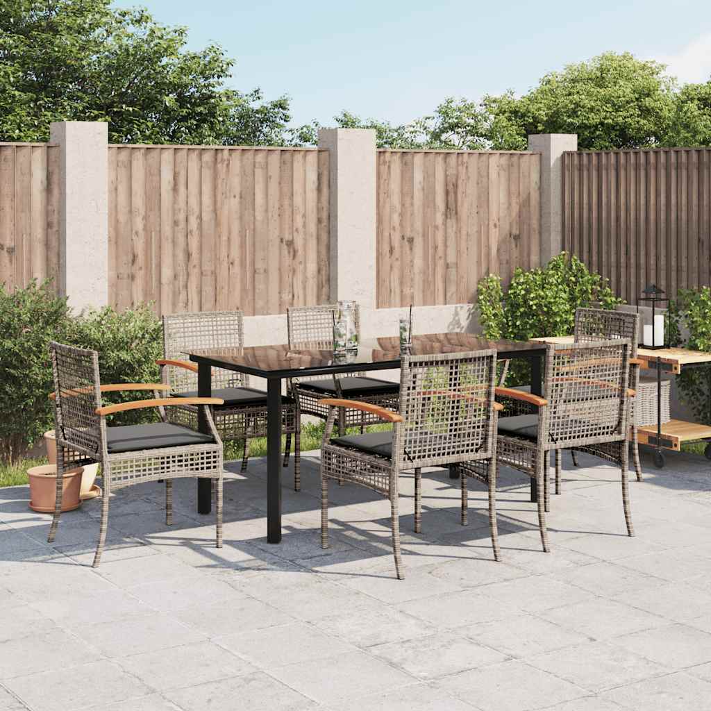 Set da Pranzo da Giardino 7 pz con Cuscini in Polyrattan Grigio | homemem39
