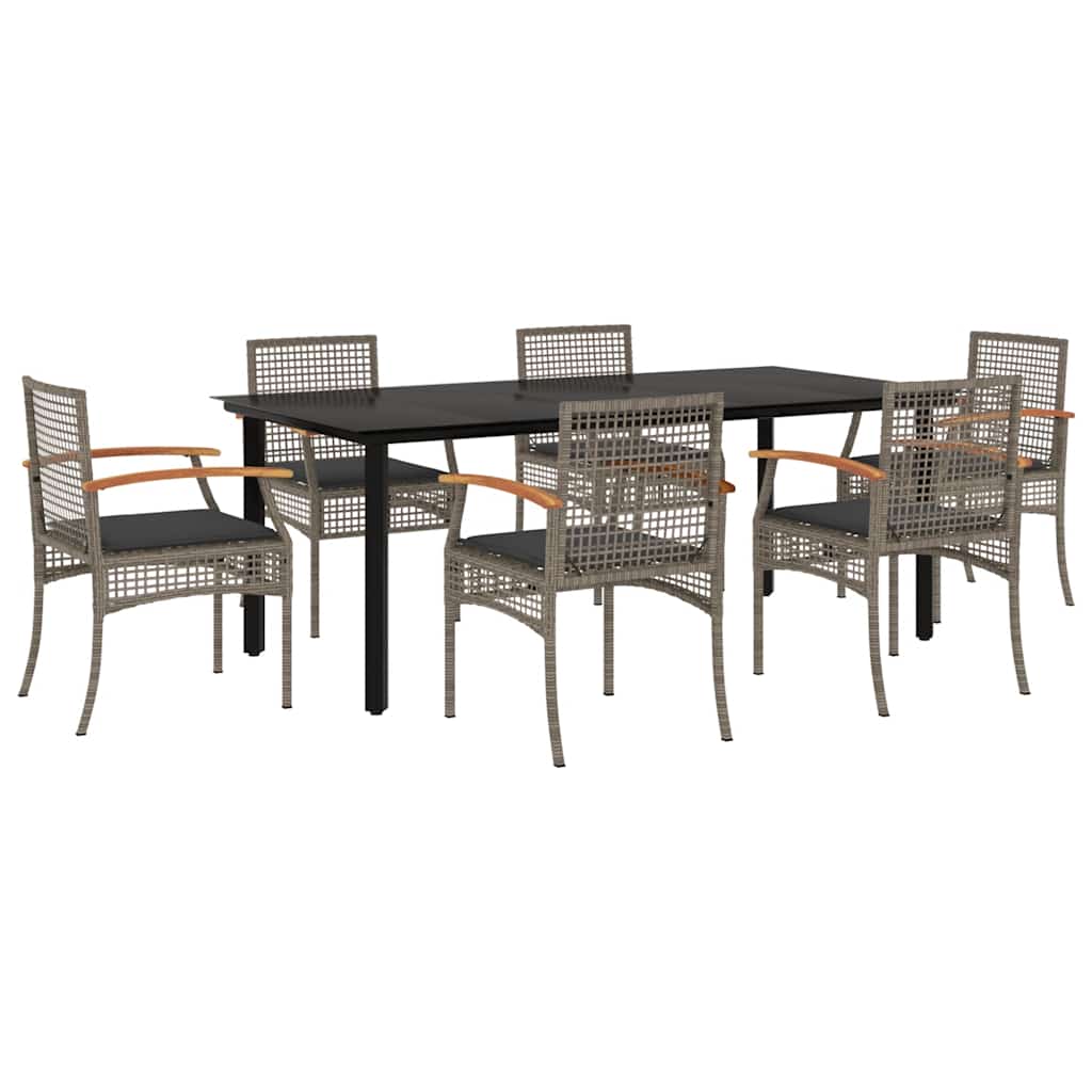 Set da Pranzo da Giardino 7 pz con Cuscini in Polyrattan Grigio | homemem39