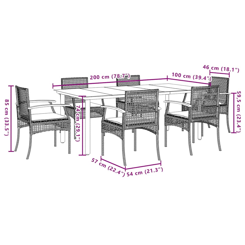 Set da Pranzo da Giardino 7 pz con Cuscini in Polyrattan Grigio | homemem39