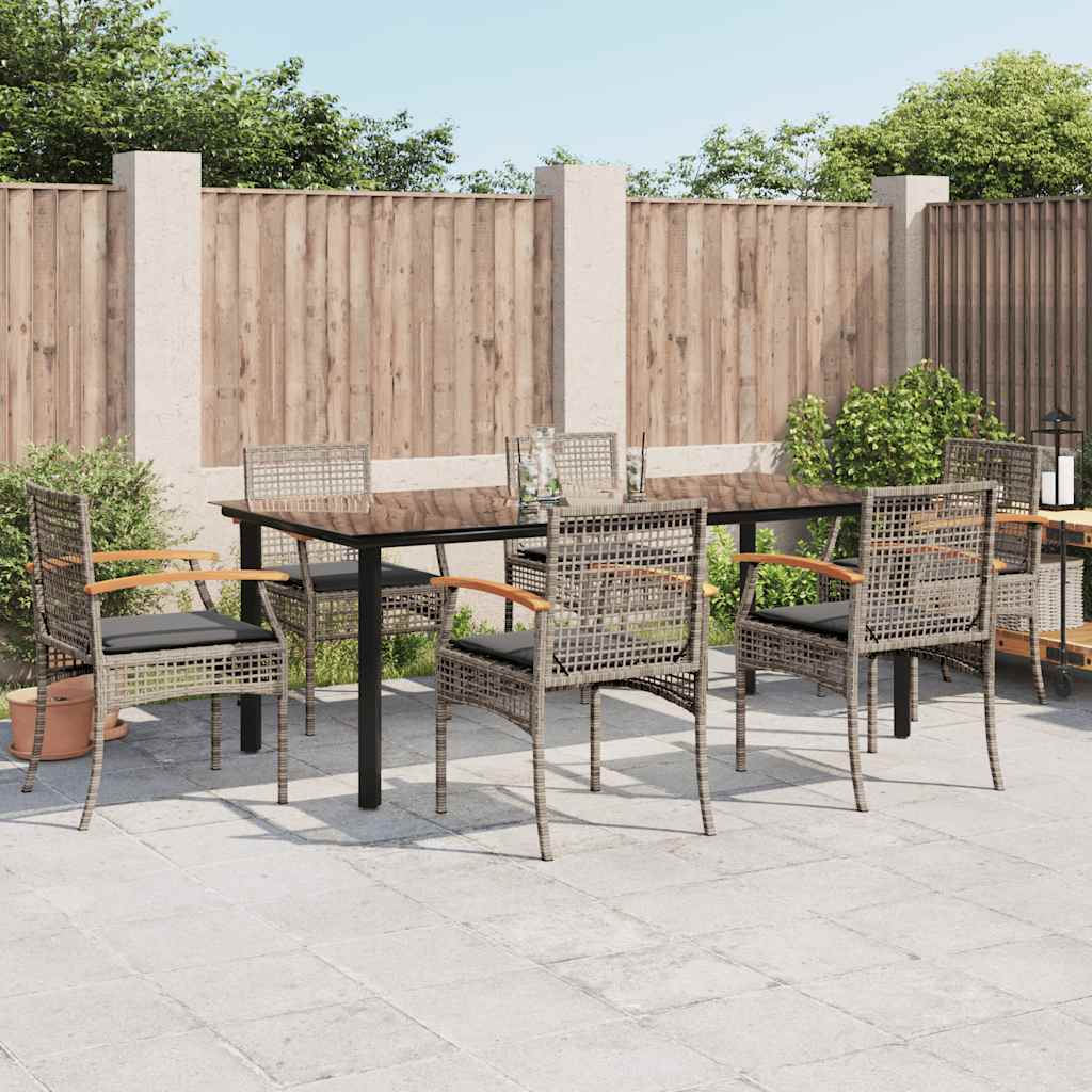 Set da Pranzo da Giardino 7 pz con Cuscini in Polyrattan Grigio | homemem39