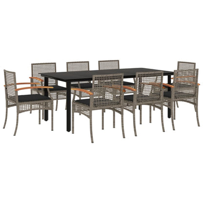 Set da Pranzo da Giardino 9 pz con Cuscini in Polyrattan Grigio | homemem39