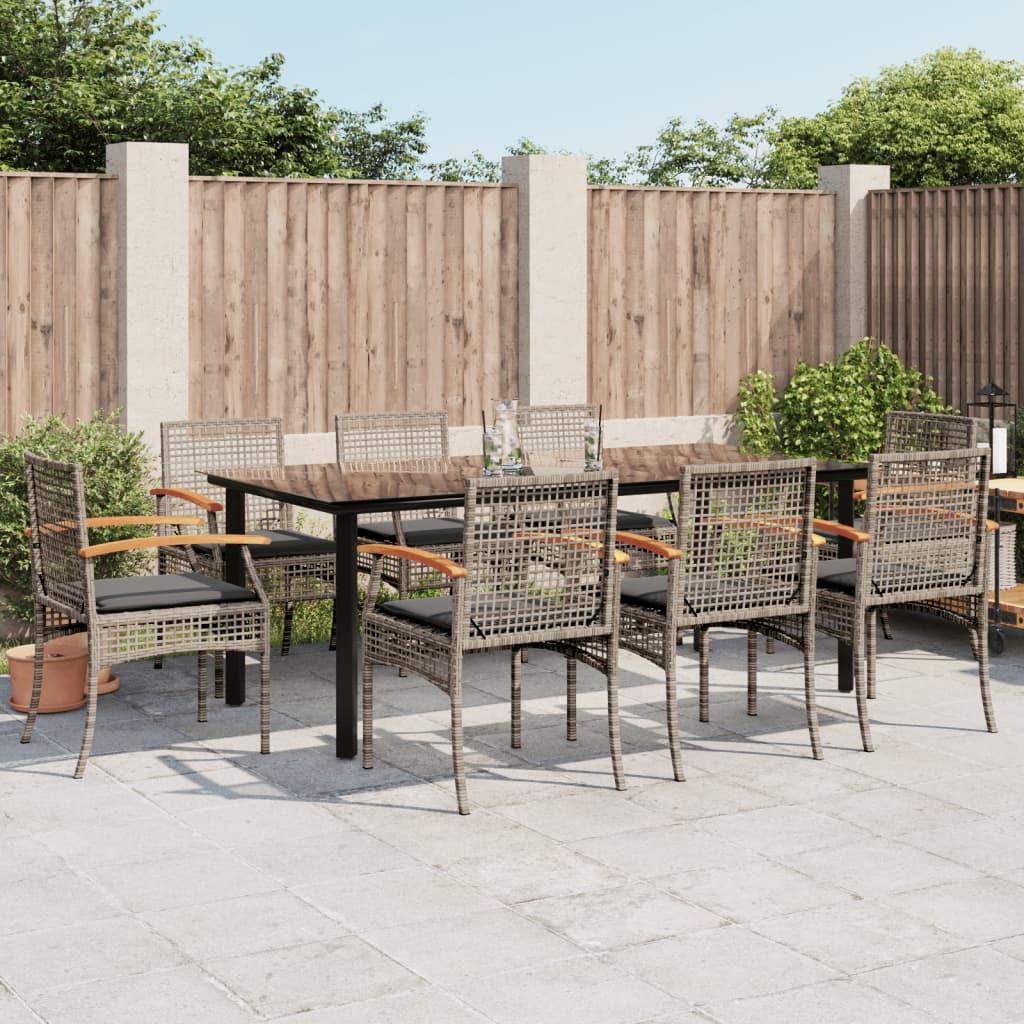 Set da Pranzo da Giardino 9 pz con Cuscini in Polyrattan Grigio | homemem39