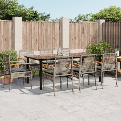 Set da Pranzo da Giardino 9 pz con Cuscini in Polyrattan Grigio | homemem39