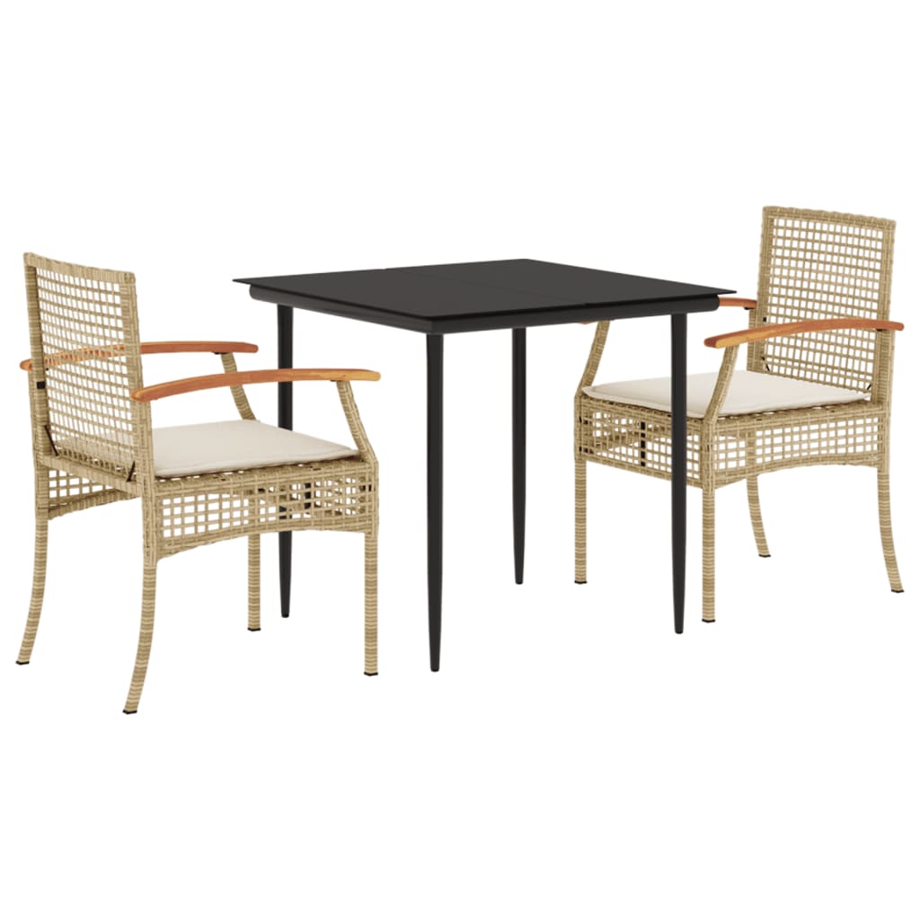 Set da Pranzo da Giardino 3 pz con Cuscini Beige in Polyrattan - homemem39