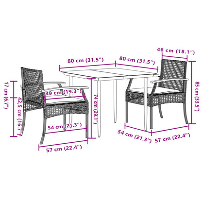 Set da Pranzo da Giardino 3 pz con Cuscini Beige in Polyrattan | homemem39