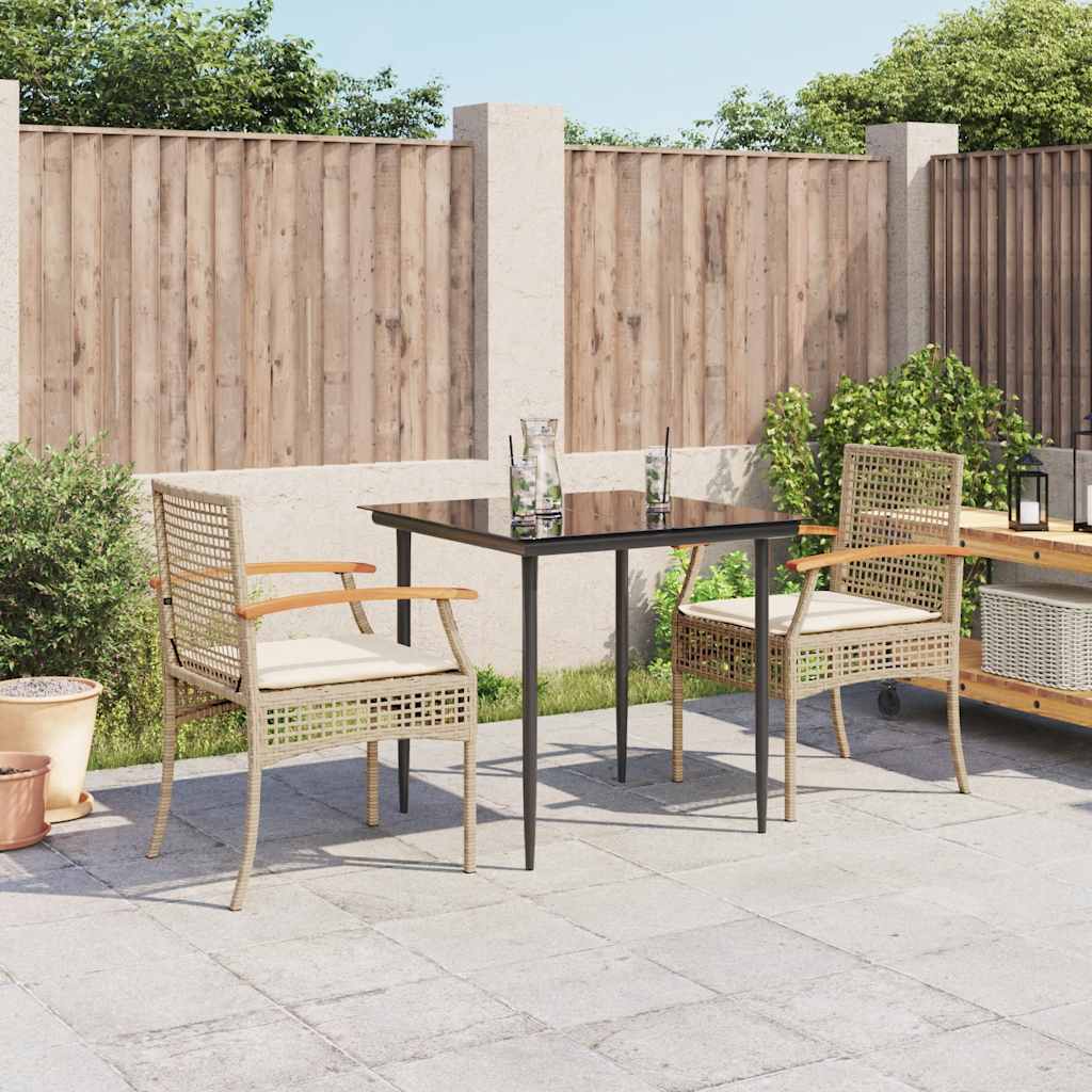 Set da Pranzo da Giardino 3 pz con Cuscini Beige in Polyrattan | homemem39