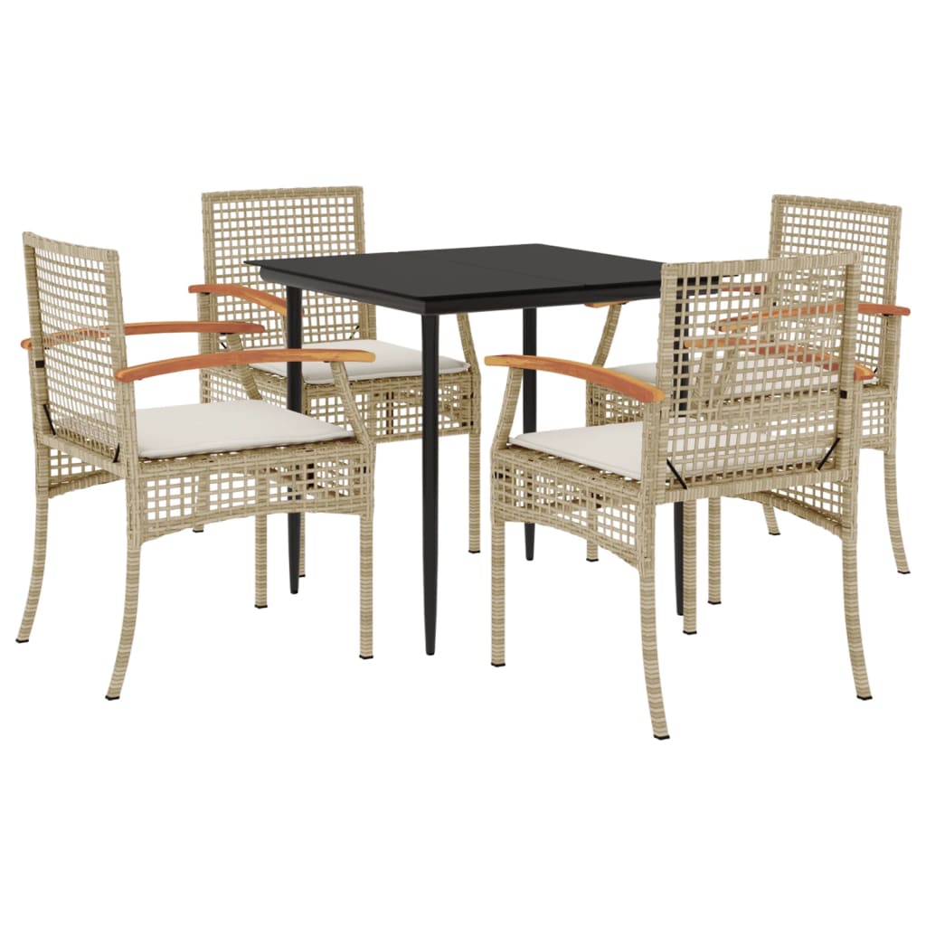 Set da Pranzo da Giardino 5 pz con Cuscini Beige in Polyrattan - homemem39