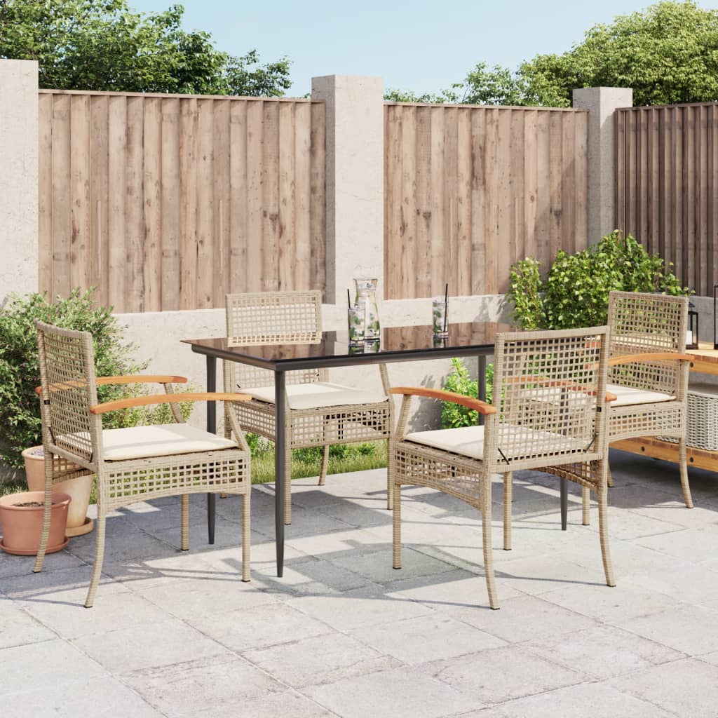 Set da Pranzo da Giardino 5 pz con Cuscini Beige in Polyrattan - homemem39