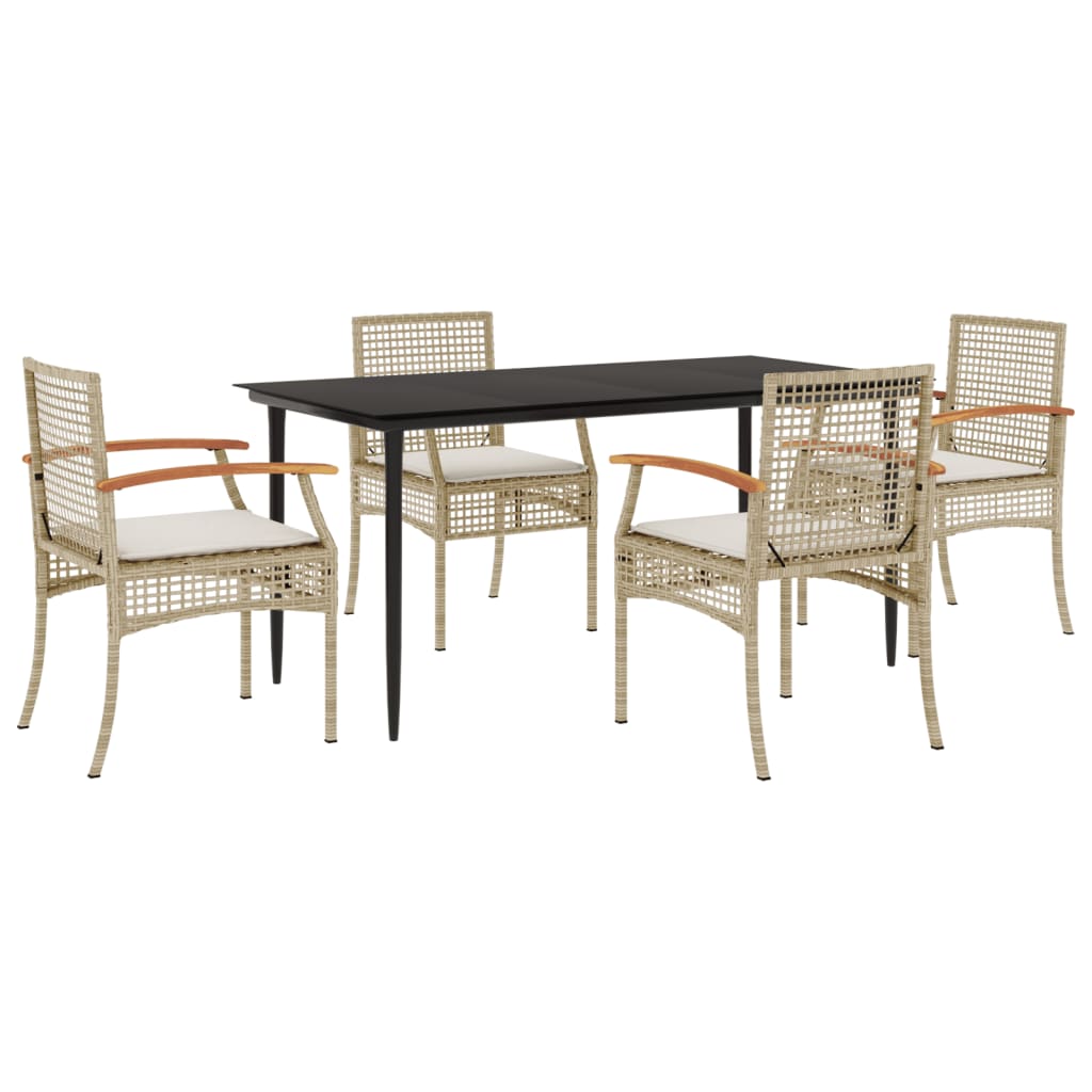 Set da Pranzo da Giardino 5 pz con Cuscini Beige in Polyrattan - homemem39