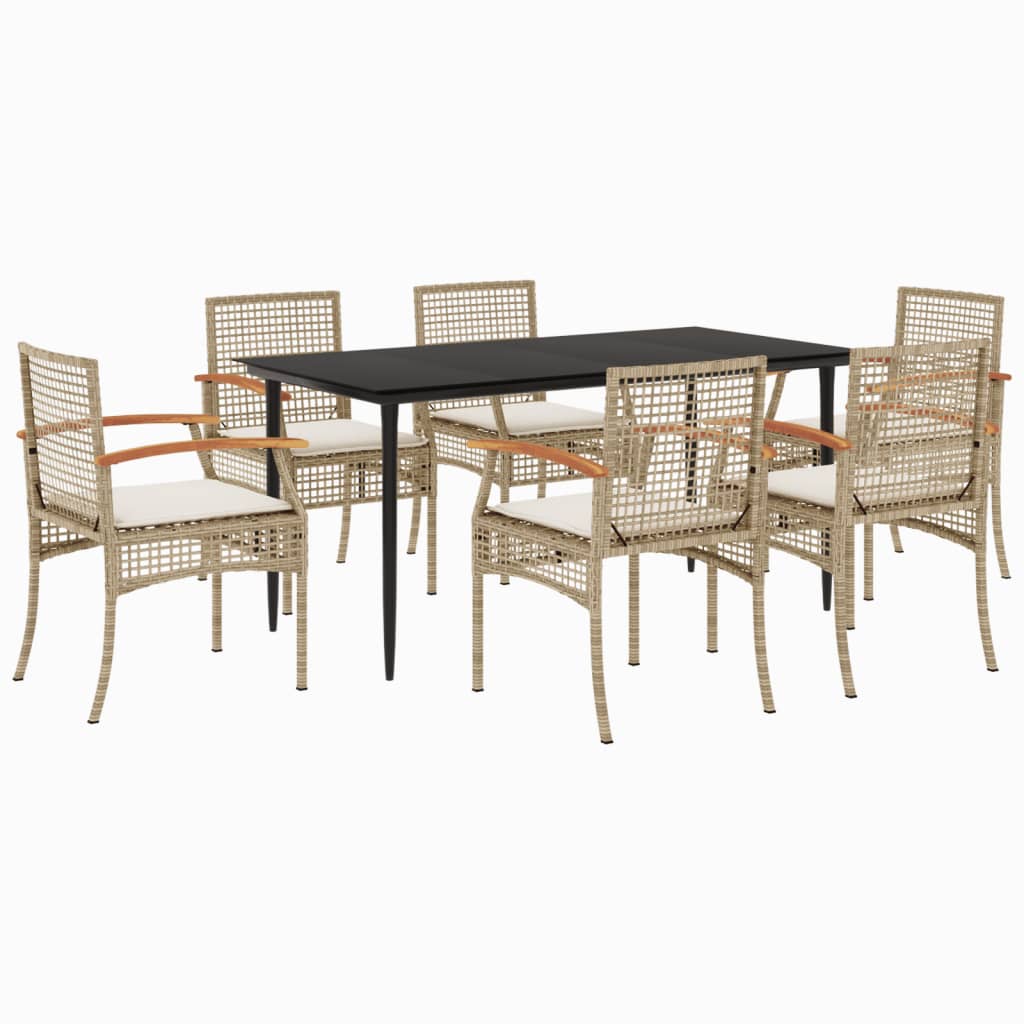 Set da Pranzo da Giardino 7 pz con Cuscini Beige in Polyrattan - homemem39