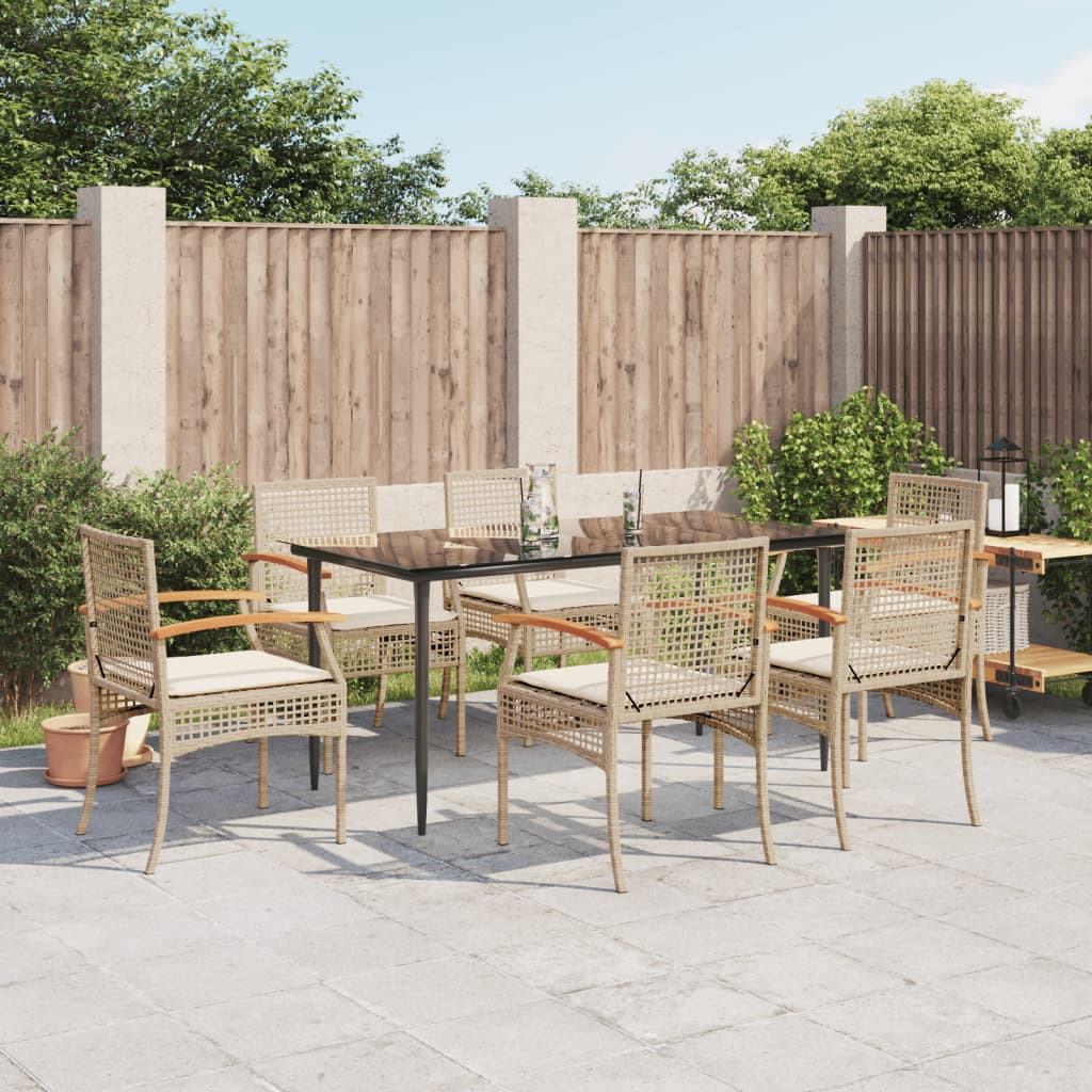 Set da Pranzo da Giardino 7 pz con Cuscini Beige in Polyrattan - homemem39