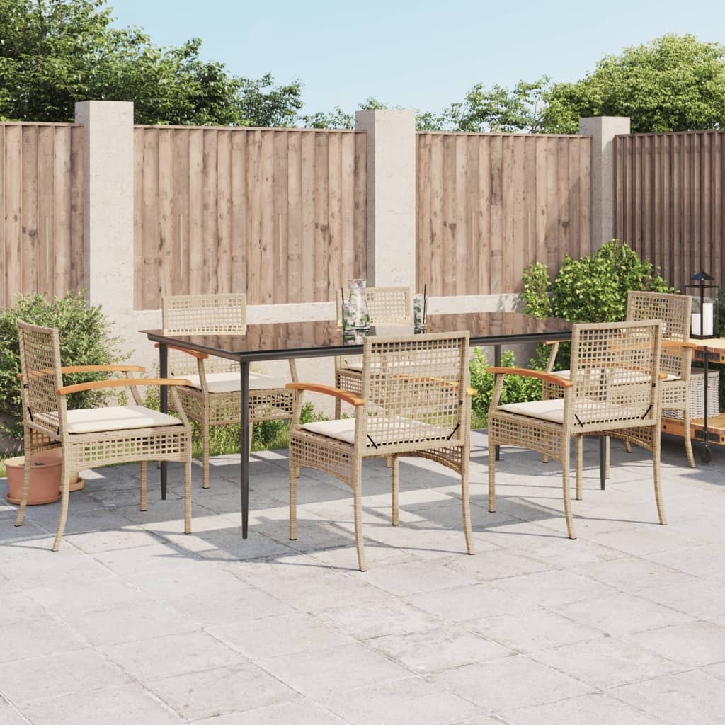 Set da Pranzo da Giardino 7 pz con Cuscini Beige in Polyrattan - homemem39