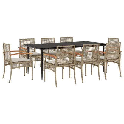 Set da Pranzo da Giardino 9 pz con Cuscini Beige in Polyrattan - homemem39