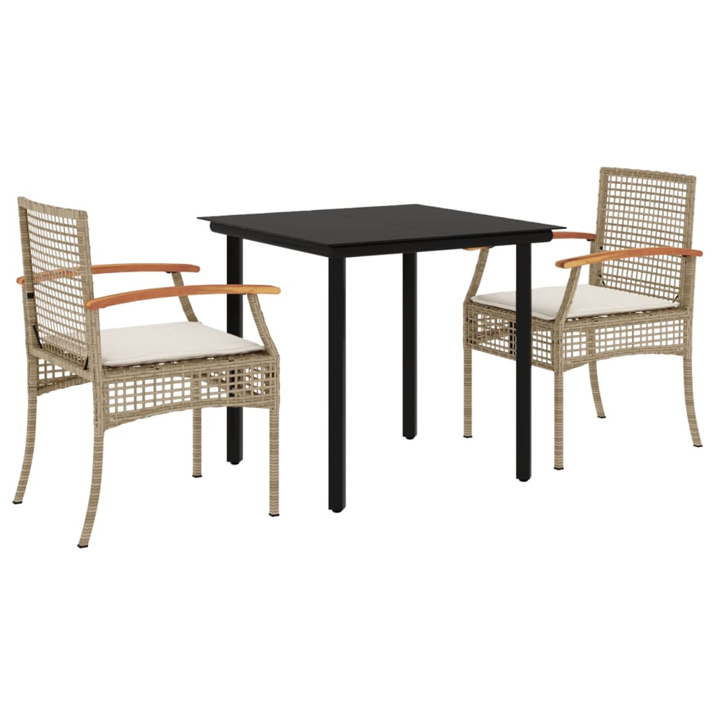 Set da Pranzo da Giardino 3 pz con Cuscini Beige in Polyrattan | homemem39