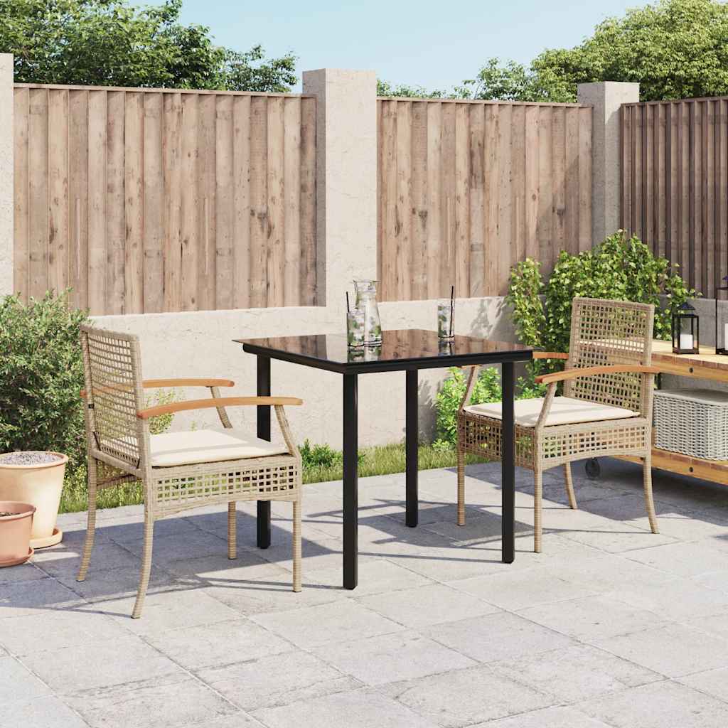 Set da Pranzo da Giardino 3 pz con Cuscini Beige in Polyrattan | homemem39