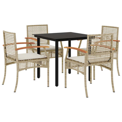 Set da Pranzo da Giardino 5 pz con Cuscini Beige in Polyrattan | homemem39