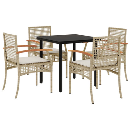 Set da Pranzo da Giardino 5 pz con Cuscini Beige in Polyrattan - homemem39