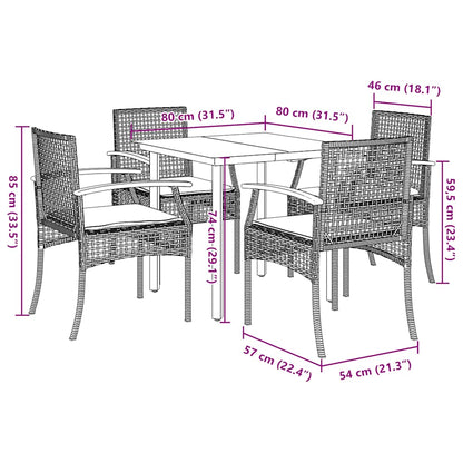 Set da Pranzo da Giardino 5 pz con Cuscini Beige in Polyrattan | homemem39