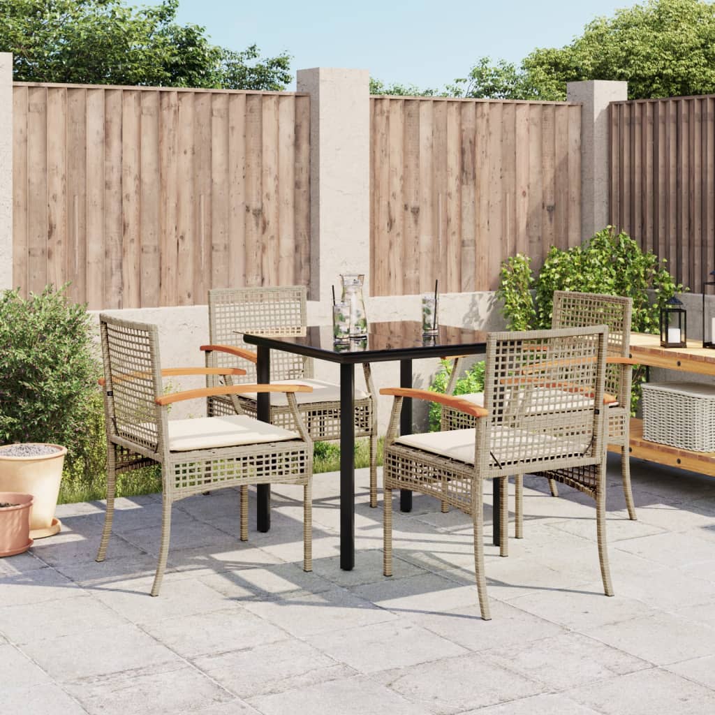 Set da Pranzo da Giardino 5 pz con Cuscini Beige in Polyrattan - homemem39