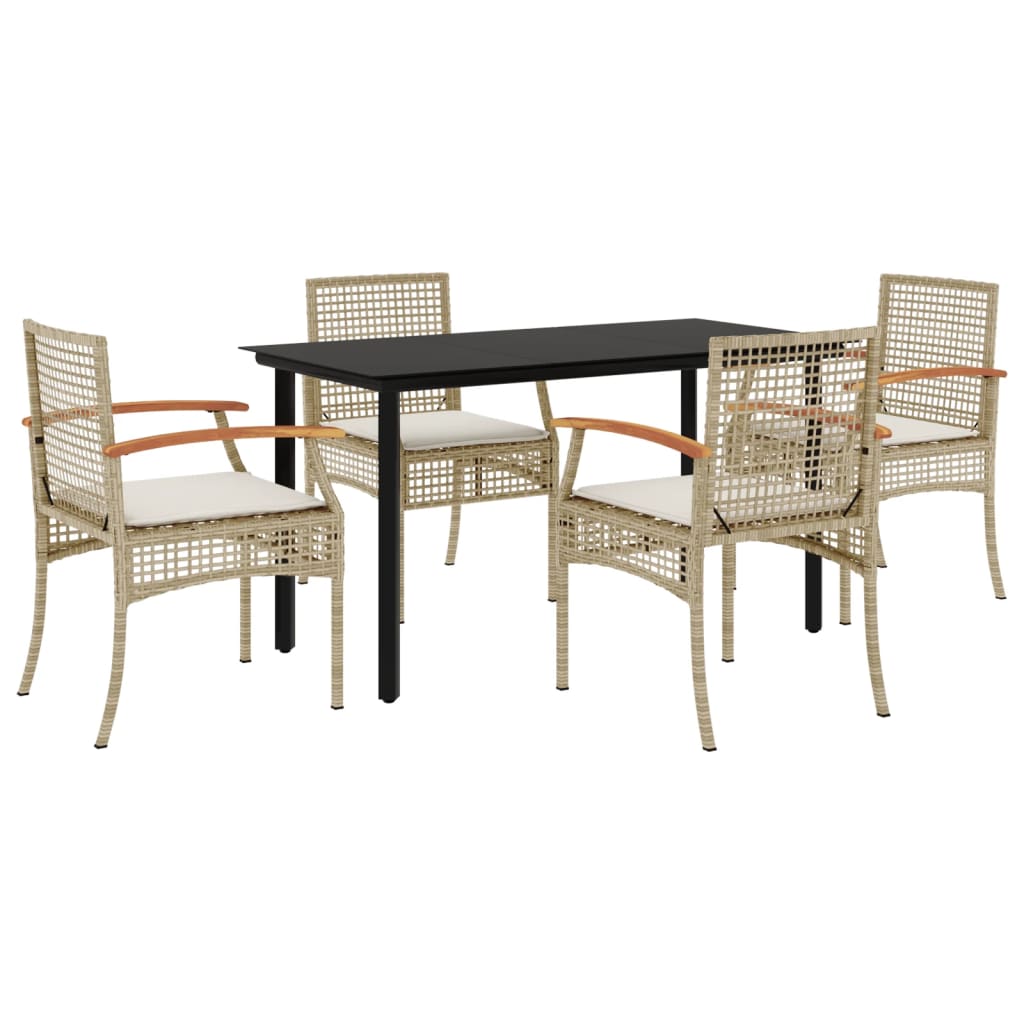 Set da Pranzo da Giardino 5 pz con Cuscini Beige in Polyrattan - homemem39