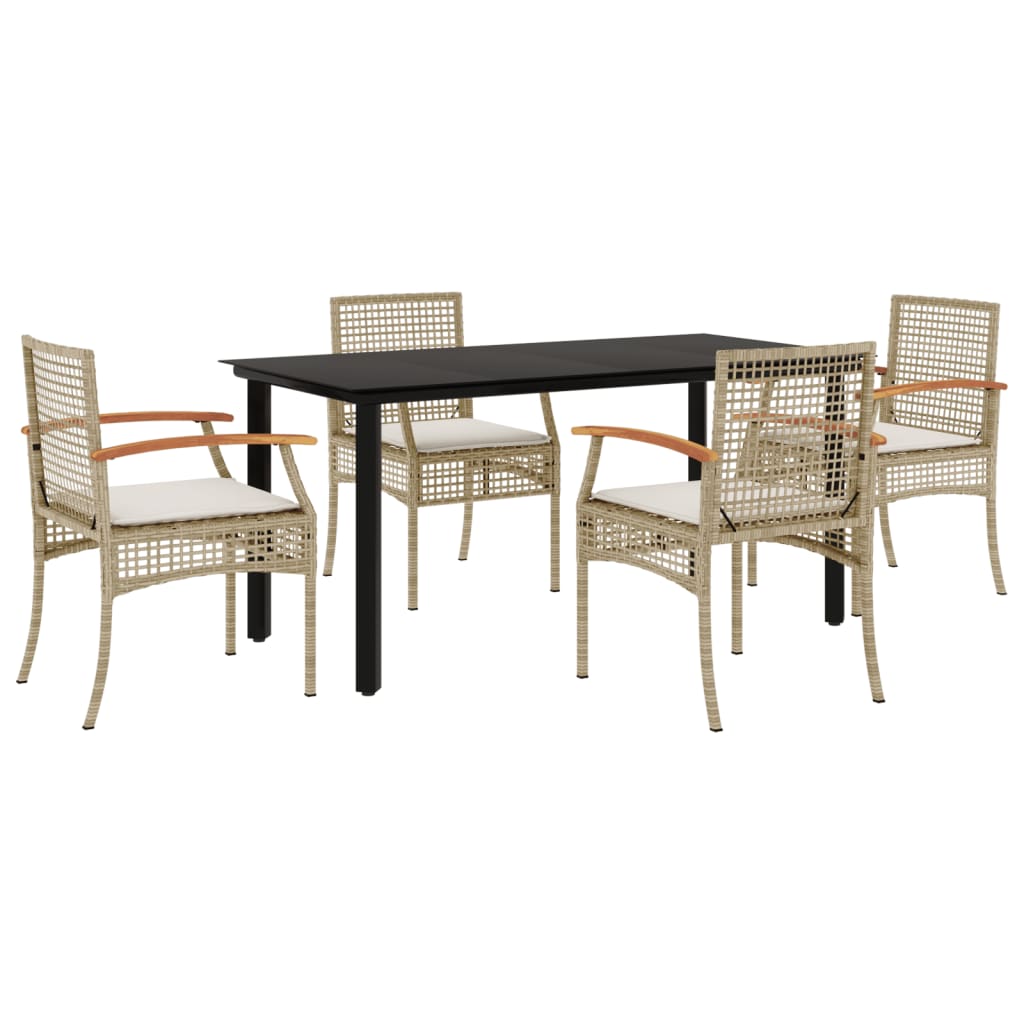 Set da Pranzo da Giardino 5 pz con Cuscini Beige in Polyrattan - homemem39